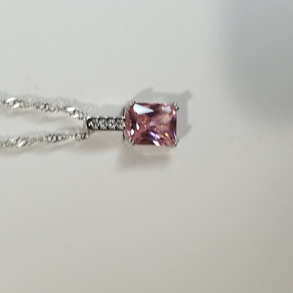 Pink Princess Cut AAA Cubic Zirconia Necklace - Picture 2 of 6